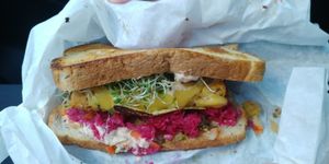 Vegan Rheuben, so delicious, best Rheuben I've ever had at Sealevel City Vegan Diner in Wilmington