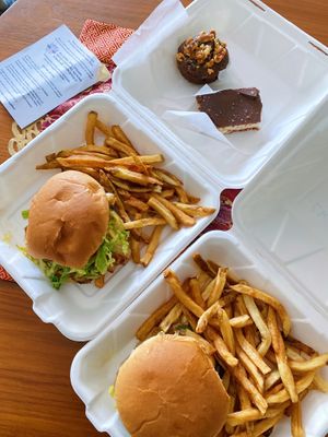 Lentil Burger Patty Melt/Chipotle Avocado Lentil Burger/Chocolate Brownie/Nanaimo Coconut Bar  at Sealevel City Vegan Diner in Wilmington