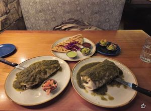 Custom Vegan Quesadilla with Vegan Chile Verde Burrito at Holy Taco in Lake Oswego