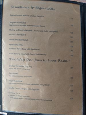 Vegan caesar salad, vegan blognese, Yin Yang pasta sampler at Chavez Estate in Silang