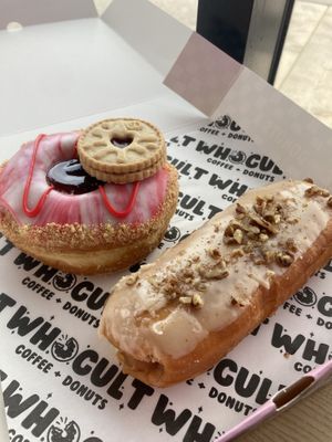 Jammie dodger and maple & pecan donuts  at Whocult Coffee + Donuts in Porthcawl