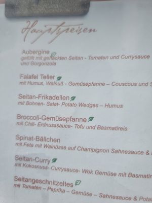 Vegan options labelled on menu at LoLu in Duisburg