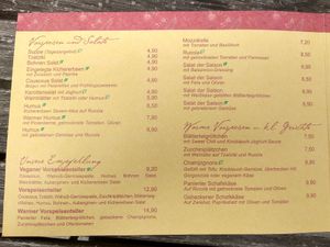 Menu. Fully green leafs are vegan dishes. at LoLu in Duisburg