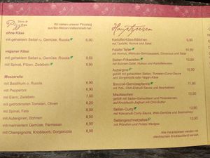 Menu. Fully green leafs are vegan dishes. at LoLu in Duisburg