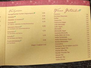 Menu. Fully green leafs are vegan dishes. at LoLu in Duisburg