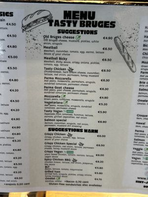 menu  at Tasty Bruges in Bruges