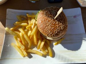 vegan burger with fries  at Gamsmilch Bar in Obertauern