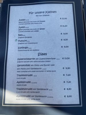 kids menu  at Gamsmilch Bar in Obertauern