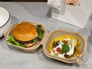 Avocado Salsa Burger & 'beef' taco, delivered. at Mixigan in Taichung