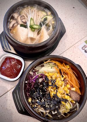 Dangmyeon (Glass Noodle) & Dolsot Kimchi Bibimbap  at Saute Saranghae in East Singapore