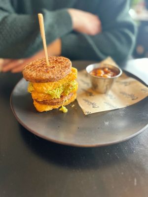 Vegan hash brown stack  at Caffeine  in Weymouth