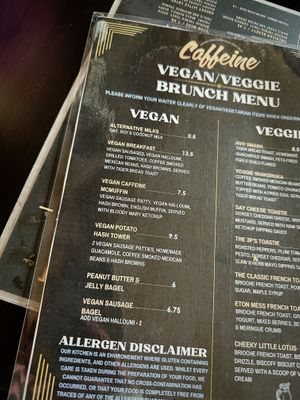 Vegan brunch menu  at Caffeine  in Weymouth