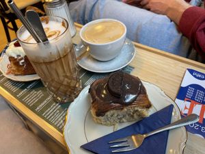Oreo bun and biscoff latte at CALVI  in Ulm