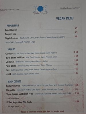 MENÙ  at Naboo Restaurant in Roatan