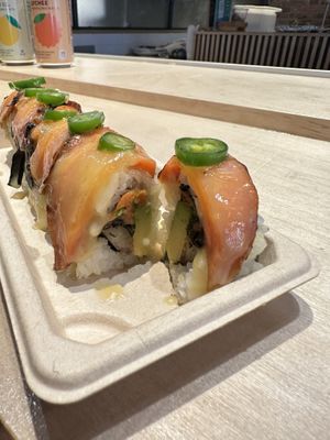 Carrot lox jalapeño maki roll  at Oh! Dahon in New York City