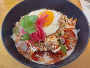 Classic vegetarian chilaquiles at Honoria in Playa Del Carmen