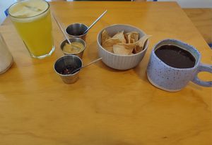 Starter with three sauces at Honoria in Playa Del Carmen