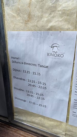 Opening hours (June 2025) at Restaurant Kinoko in Solsona