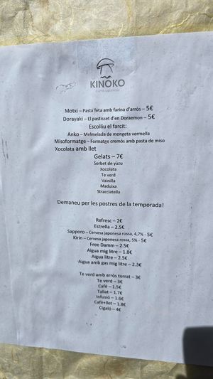 Menu at Restaurant Kinoko in Solsona