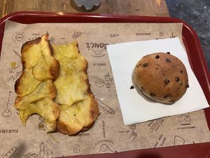 Potato pizza and chocolate bread   at Panificio Bonci in Rome