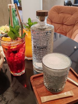 Butterfly tea, it's blue! Tasted a bit weird but you have to try it yourself! at Al Ponte Prague in Prague