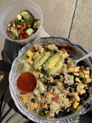Sweet chili tempeh bowl (sauce on the side) with roasted veggies side dish.  at Revolutionary Lounge in Toms River