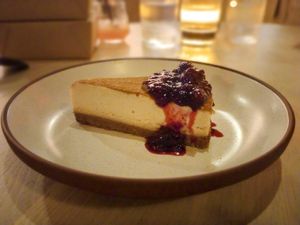 Horchata cheesecake with blackberry compote at PLANTA Cocina in Washington