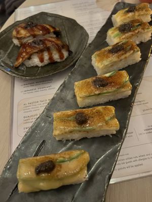 Torched and Pressed & Unagi Eggplant Nigiri #Veganuary at PLANTA Cocina in Washington
