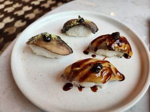 Portobello nigiri, Unagi eggplant nigiri at PLANTA Cocina in Washington