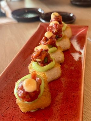 These were good: crispy rice - a base of crispy fried rice topped with spicy ahi watermelon and avocado.   at PLANTA Cocina in Washington