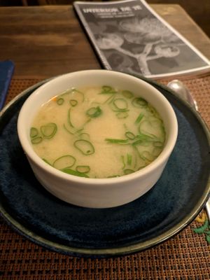 Miso soup (vegan by default) at Interior de Té in Barcelona