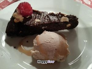 Moose's Kitchen melt-in-the-mouth chocolate and almond tart with ice cream - vegan at Moose's Kitchen in Hastings