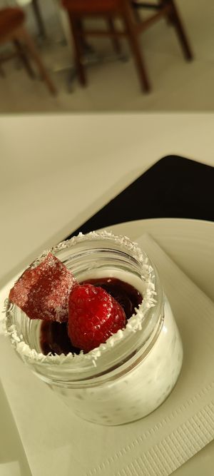 Coconut & Raspberry Tapioca Pudding at Piatto Nero Ristorante in Mellieha