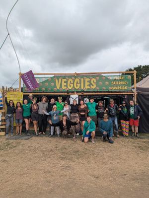The Veggies crew at Glastonbury 2024 at Veggies Catering Campaign in Nottingham