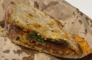 Vegan bacon and cajun mayo toastie. Superb at Hustle in Belfast