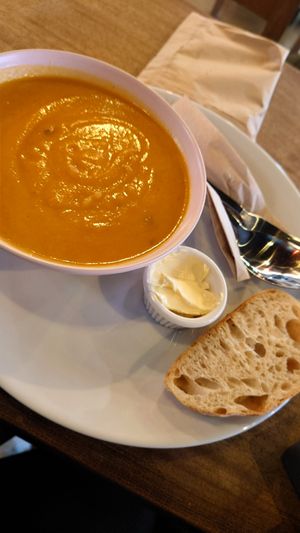 Carrot and cilantro soup at Hustle in Belfast