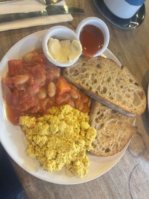 Tofu scramble, smoky beans, sourdough toast #Veganuary at Hustle in Belfast