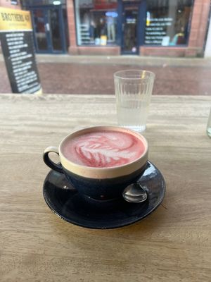Cacao beetroot latte  at Hustle in Belfast