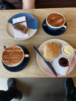 Coconut mochas, tiffin, cherry scone   at Hustle in Belfast