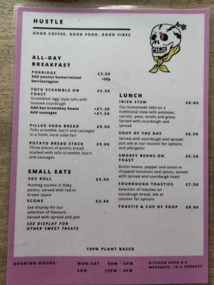 Menu September 2025 at Hustle in Belfast