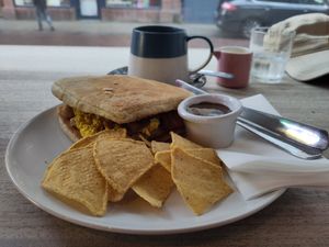 Filled soda bread...soon to be filled stomach at Hustle in Belfast