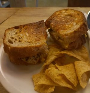 Vegan chicken pesto toastie at Hustle in Belfast