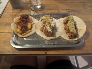 From L to R. Jackfruit, mushroom and cauliflower tacos at MEX'D UP in Siem Reap
