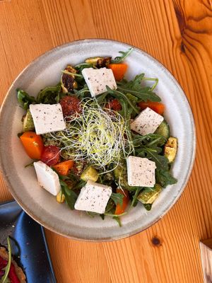 Pesto quinoa bowl with cashew "cheese" at inner you vegan in Tenerife