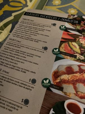 Three of the several vegan options on menu    at Chaya Maya Casona in Merida