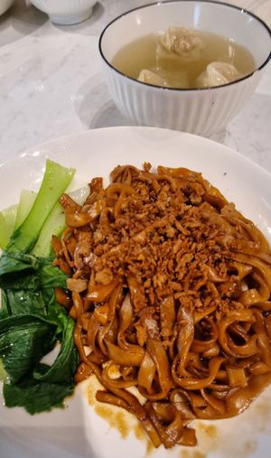 Dry pan mee (comes with a bowl of soup at V Taste Vegetarian Cafe in Johor Bahru
