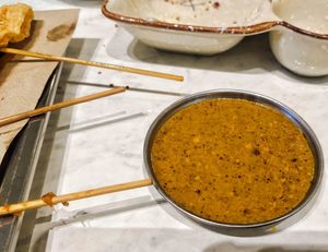 satay sauce for sticks at V Taste Vegetarian Cafe in Johor Bahru