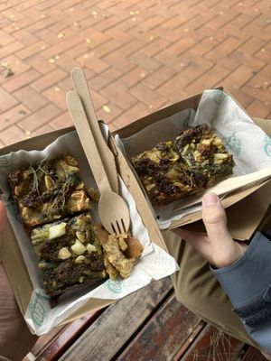 Spinach and ricotta / pumpkin tarts  at Belén Vegan Bakery in Wellington