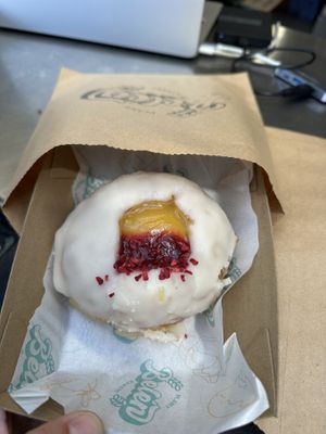 Doughnut lemon curd and raspberry   at Belén Vegan Bakery in Wellington