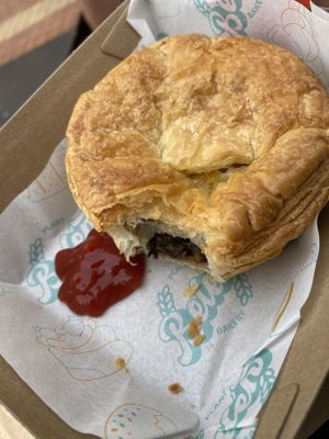 Shepherd’s pie (vegan mince, mashed potato etc inside)   at Belén Vegan Bakery in Wellington